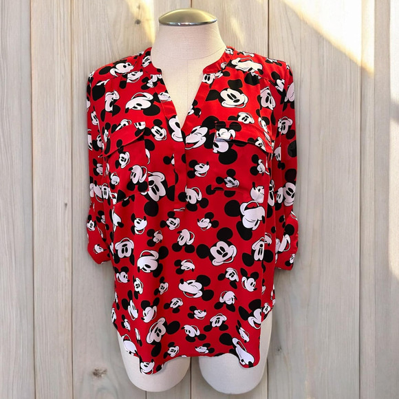 Torrid 2 (2X 18/20) Disney Red Mickey Mouse Georgette Harper Pullover Blouse - Picture 2 of 5